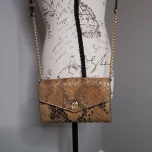 Michael Kors Embossed Python Snake Print Mini Crossbody Bag Brown/Tan